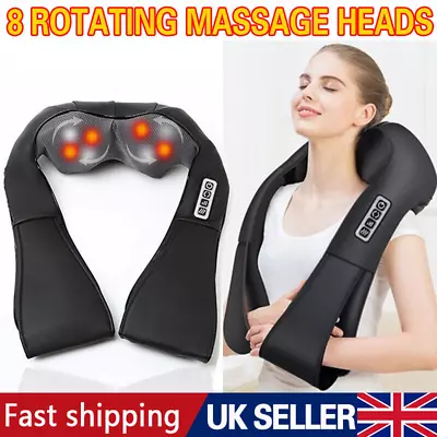 Electric Shiatsu Back Neck Shoulder Massager With Heat Kneading Body Car Home UK • £22.46