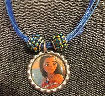 Moana Ribbon Bottle Cap Bling Charm Necklace Sparkle Beads Ocean Maui Polynesia • $10.50