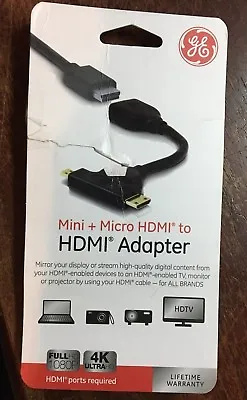 GE Mini HDMI + Micro HDMI To HDMI Adapter 33587 • $6.99