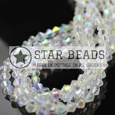 Faceted Bicone Crystal Glass Beads Clear Ab 4mm/ 5mm/ 6mm • £5.70