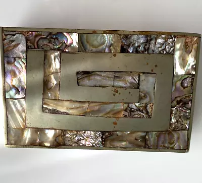 VTG Silver  & Abalone Mother Of Pearl Inlay Trinket/Jewelry/Pill Box-Alpaca 4 W • $35