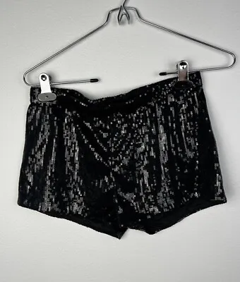 Black Matte Sequin Shorts Hot Pants Size Medium Fully Lined Quality • $14.98