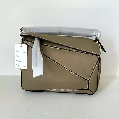 PU | Etoupe Mink Gray Small Smooth Crossbody Satchel Puzzle Patchwork Bag • $58