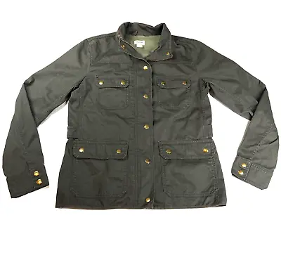 J. Crew Downtown Field Jacket Womens Small Waxed Cotton Olive Green • $32