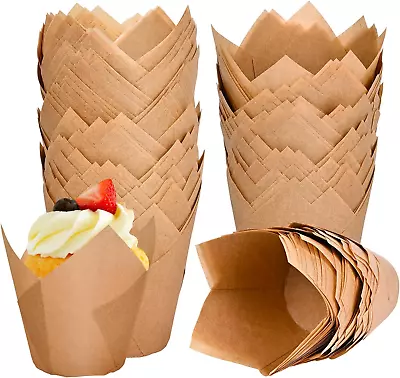 120 Counts Natural Tulip Cupcake Liners Baking Cups Food Grade Parchment Paper • $9.99