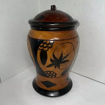 Vintage Hand Carved Floral Urn Vase With Cover Floral Large Wooden Vase • $49.99