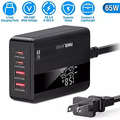 65W Fast USB-C Wall Charger 4-Port USB Charging Station PD3.0+QC3.0 For IPhone14 • $23.85