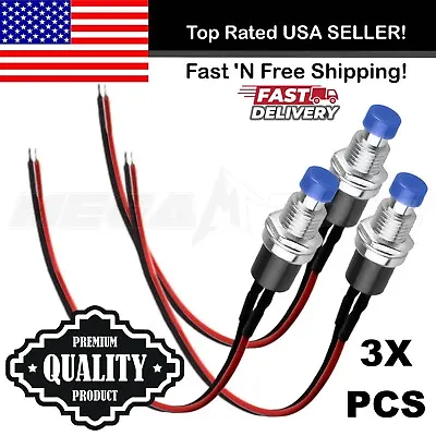 3X BLUE SPST Mini Push Button Pre-Wired N/O Momentary Switch OFF-(ON) USA SELLER • $6.95