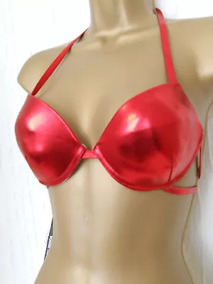 Red Vogue Metallic Satin Look Halter Neck Bikini Top Size 8 New Swimwear • £9.99