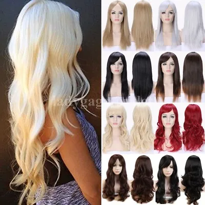 Fashion Hair Wig With Bangs Long Curly Straight Wavy Full Wig Women Natural Wigs • $18.07