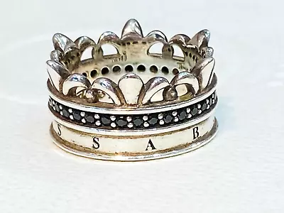 THOMAS SABO Silver Black Onyx CZ Crown Ring Size 48/50 • $149