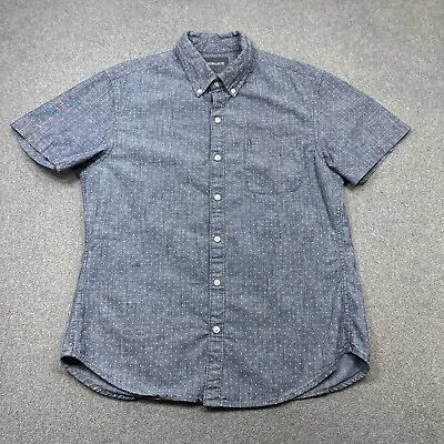 Bonobos Shirt Mens Large Short Blue Chambray Polka Dot Button Down Slim Fit L • $12.14