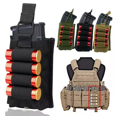 Tactical Molle Rifle Magazine Pouch With 4 Rounds Shotshell Nylon Accessory Bag • $7.99