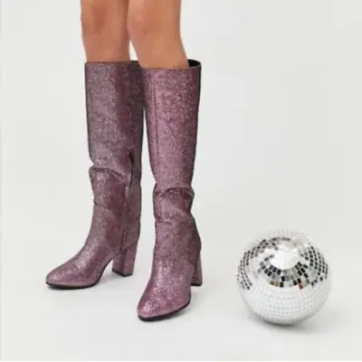 Isabel Sparkle Tall Boho Peasant Party Romantic Sequin Hipster Hippie Chic Boots • $98