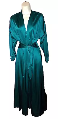 Vintage OLGA Full Sweep Ruched Sleeve ROBE Belted GREEN Dressing Gown L 94500 • $120