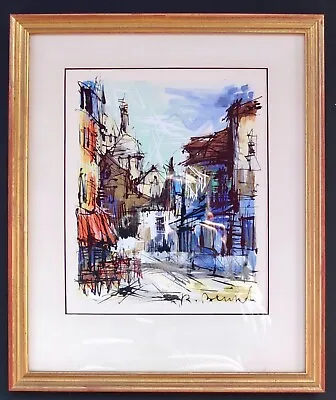 R. Bernard Signed Mid-Century Modernist Painting Of A French Village In Frame • $125