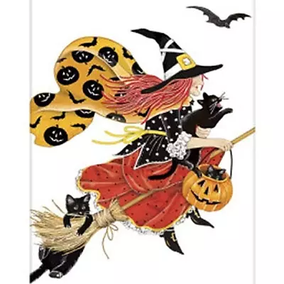 Mary Lake-Thompson Flying Witch & Black Cats Halloween Flour Sack Kitchen Towel • $10.50