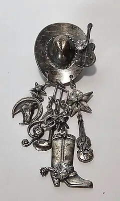 Vintage Mary Demarco Brooch Pin Country Cowboy Hat Music Note Boots Guitar Charm • $50