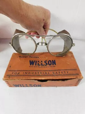 Vintage Willson Spectacle Style Goggles Glasses With Leather Windshields F35OL • $44.99