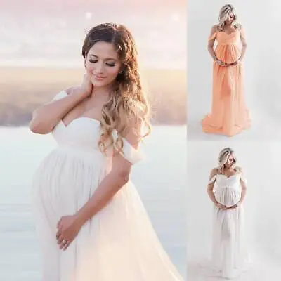 Women Off Shoulder Pregnant Maxi Dress Maternity Photo Shoot Photography Gown • $24.99