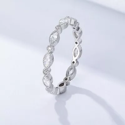 1.8MM Full Eternity 14K White Gold Over Wedding Band Micro Pave Stacking Band • $188