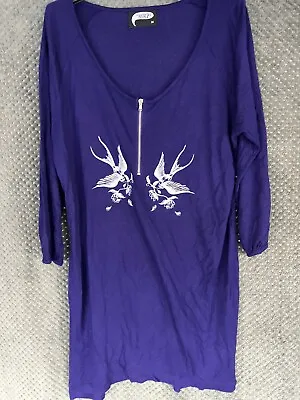 Illustrated People Purple Swallow Design Long Sleeved Top/mini Dress Size M 🪷 • £8.99