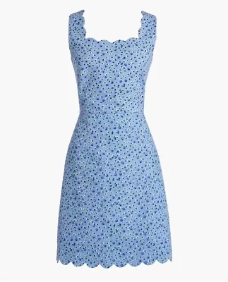 J Crew Scalloped Blue Floral A Line Dress  • $55