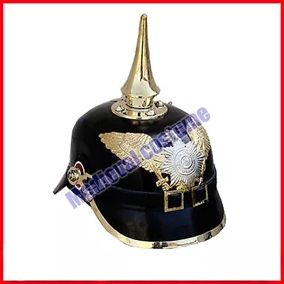 German Leather Prussian Pikelhaube Helmet Long Spike WWI Kaiser Hat Larp • $86.28