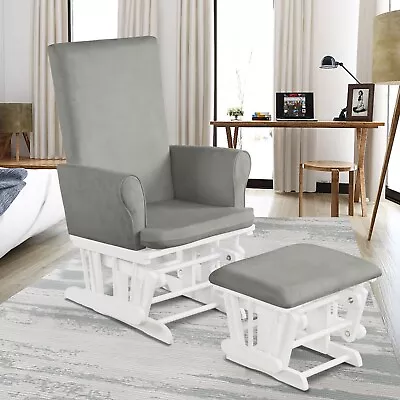 £149.99 • Buy Nursing Glider Footstool Reclining Maternity Chair Wooden Rocking Furniture Grey