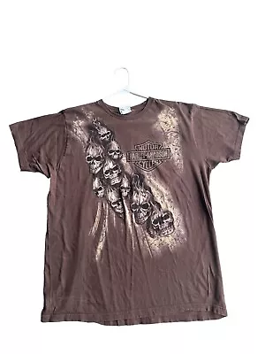 Vintage Harley Davidson Skull Pile Shirt Men’s Large Flame Y2K 2002 Faded Brown • $14