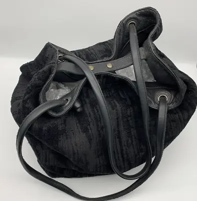 £75 • Buy Eileen Fisher Black Shoulder Bag Leather Handles & Trim Woven Material Blend   M