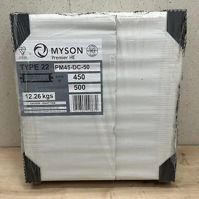 Myson Premier HE Metric 450X500mm (HxW) 450 500 Double Panel 2 Tapping Brand New • £44.99