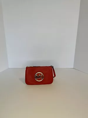 Michael Kors Fulton Wristlet | Red Pebbled Leather W/ Gold Hardware • $50