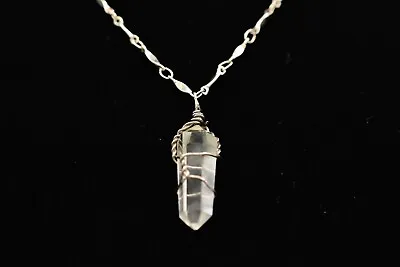 Vintage Crystal Pendant Necklace Clear Silver Tone Geode Cut 1980s Bin2C • $23.96