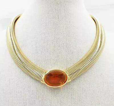 Vintage Cartier Amber Cabochon Collar Necklace 18k Yellow Gold • $14995