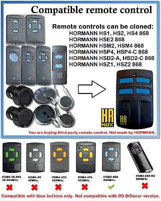 Remote Control Duplicator Compatible With Hormann/Garador 868MHz. (Blue Buttons) • £14.85
