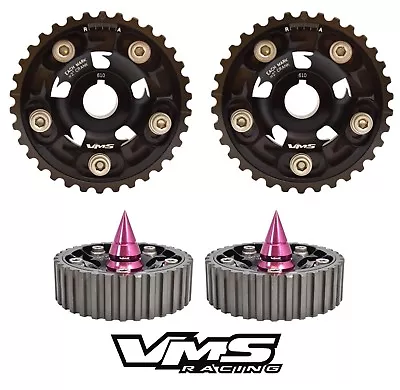 Black Vms Racing Adjustable Cam Gears + Pink Spiked Bolts For Honda Prelude H22 • $124.88