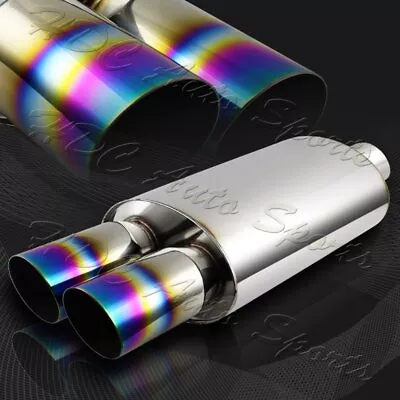 3  Dual Rainbow Burnt Slant Tip Stainless 3  Inlet Exhaust Muffler Universal • $48.99