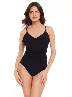 MagicSuit Women's Swimwear Solid Isabel Ruffle Front Piece Swimsuit Black 12 • $76.49