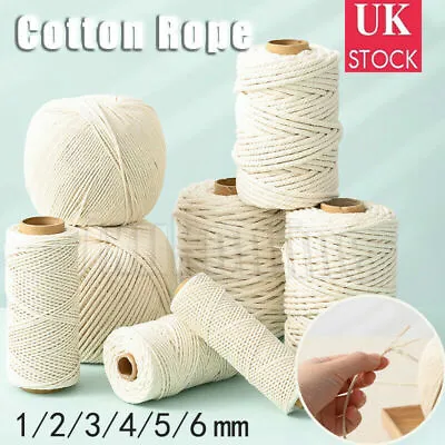 2/3/4/5/6mm Natural Beige Cotton Twisted Cord Rope Artisan Macrame String Craft • £9.09