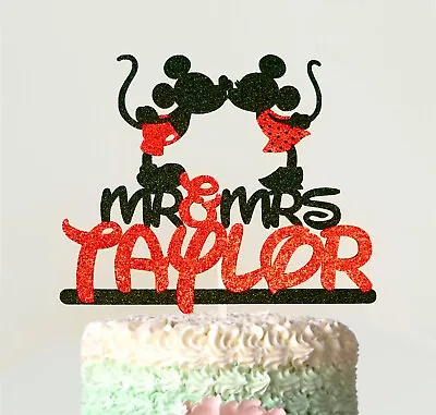 Mickey Mouse And Minnie Mouse Personalized Wedding Cake Topper W/Name [AJP16] • $15.95