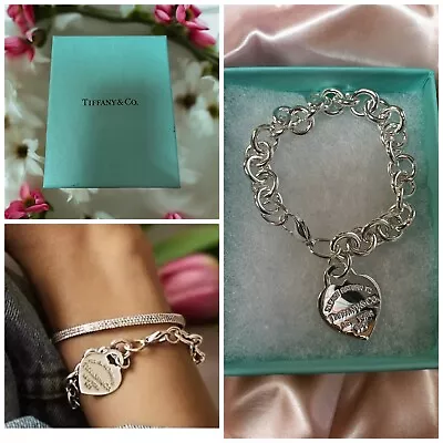 Tiffany & Co. 925 Return To Tiffany Heart Tag Charm Bracelet 6.5  (Retail $575) • $235.47
