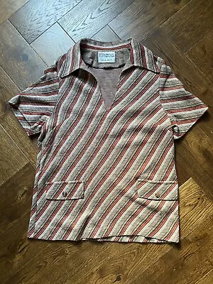 1970s Womens Striped Polo Shirt Made In England Disco Boho Size M • £18