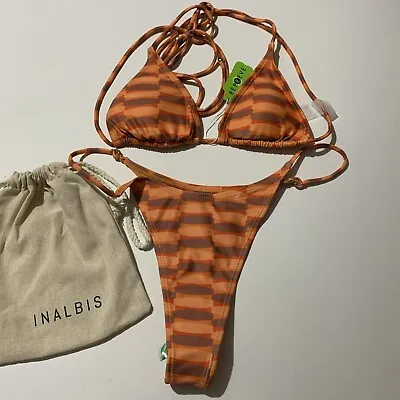 New Inalbis Ladies Orange Print Padded Bikini Swimwear Set Size M / L • £40