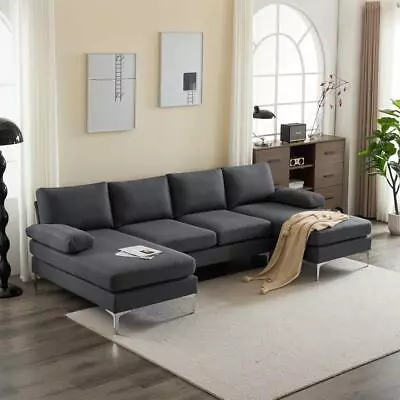 Heavy Duty U Shape Couch Sectional Sofa With Double Chaise Couch 110 Inch • $485.79