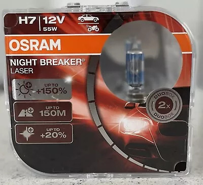 OSRAM Night Breaker Laser +150% H7 Car Headlight Bulbs (Twin) 64210NL-HCB PX26d • $22.37