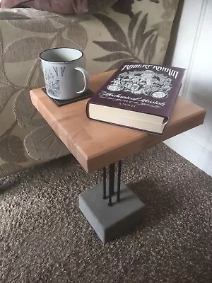 Handmade Beech Side Table With Upcycled Legs & Concrete Base • £99.99