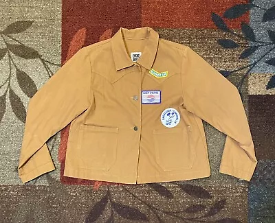 LYKKE WULLF Ranch Cropped Jacket In Honey Canvas Size L With Vintage Patches! • $49