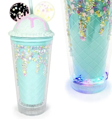 Disney Ice Cream Lighted Inspired Mickey Mouse Cookie Ears Lid Tumbler Cup Teal • $14.99