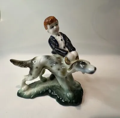 Vintage Miniature Figure Bone China Boy Holding Dog Miniature Figurine Nik Nak • $5